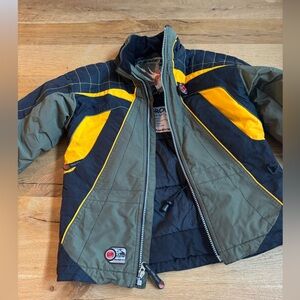 Kids Obermeyer Olive, Navy and Yellow Jacket